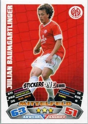 Cromo Julian Baumgartlinger - German Football Bundesliga 2012-2013. Match Attax - Topps