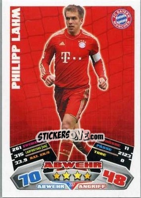 Sticker Philipp Lahm - German Football Bundesliga 2012-2013. Match Attax - Topps