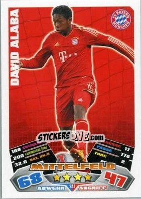 Sticker David Alaba - German Football Bundesliga 2012-2013. Match Attax n. 241 - Topps
