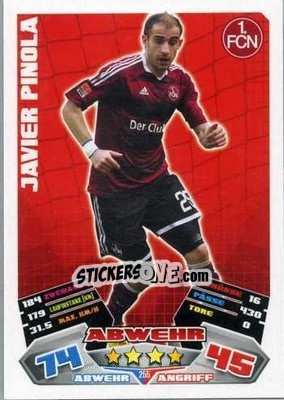 Sticker Javier Pinola - German Football Bundesliga 2012-2013. Match Attax - Topps