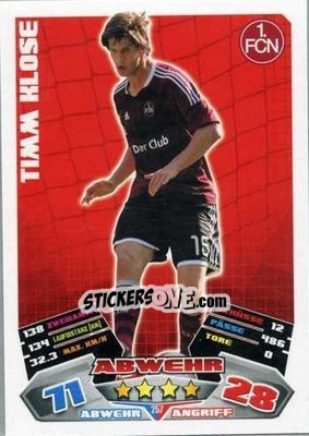Sticker Timm Klose - German Football Bundesliga 2012-2013. Match Attax - Topps