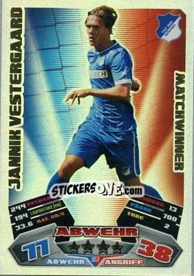Sticker Jannik Vestergaard - German Football Bundesliga 2012-2013. Match Attax - Topps