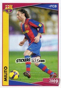 Cromo Gabriel Milito (action) - FC Barcelona 2008-2009 - Panini