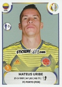 Sticker Mateus Uribe - CONMEBOL Copa América 2021
 n. COL14 - Panini