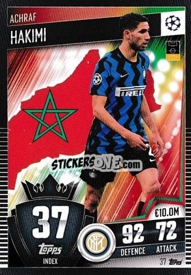 Sticker Achraf Hakimi - Match Attax 101. Season 2020-2021
 n. 37 - Topps