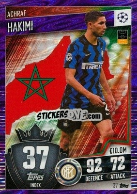Sticker Achraf Hakimi - Match Attax 101. Season 2020-2021
 n. 37p - Topps