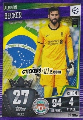 Sticker Alisson Becker - Match Attax 101. Season 2020-2021
 n. 27p - Topps