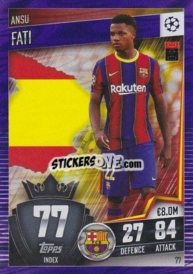 Sticker Ansu Fati - Match Attax 101. Season 2020-2021
 n. 77p - Topps