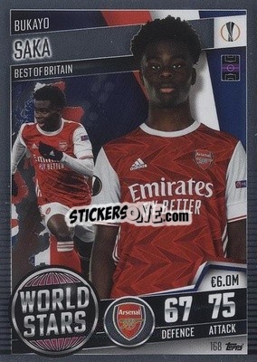 Sticker Bukayo Saka - Match Attax 101. Season 2020-2021
 n. 168 - Topps