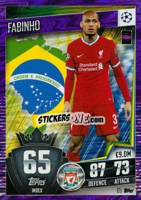 Sticker Fabinho - Match Attax 101. Season 2020-2021
 n. 65p - Topps