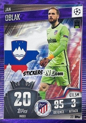 Sticker Jan Oblak - Match Attax 101. Season 2020-2021
 n. 20p - Topps
