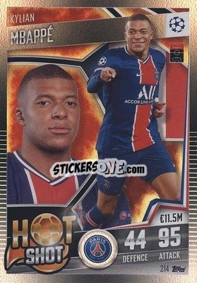 Sticker Kylian Mbappe - Match Attax 101. Season 2020-2021
 n. 214 - Topps