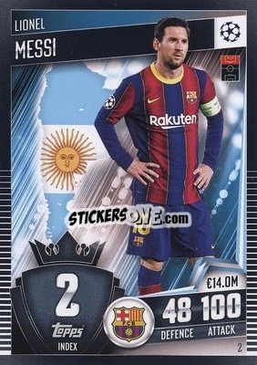 Sticker Lionel Messi - Match Attax 101. Season 2020-2021
 n. 2 - Topps