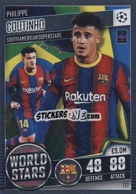 Sticker Philippe Coutinho - Match Attax 101. Season 2020-2021
 n. 137 - Topps
