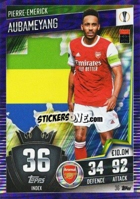 Sticker Pierre-Emerick Aubameyang - Match Attax 101. Season 2020-2021
 n. 36p - Topps