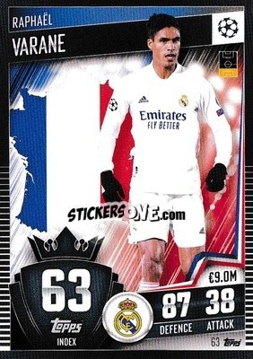 Sticker Raphael Varane - Match Attax 101. Season 2020-2021
 n. 63 - Topps