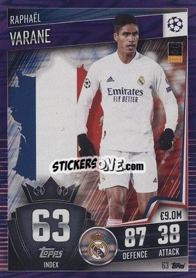 Sticker Raphael Varane - Match Attax 101. Season 2020-2021
 n. 63p - Topps