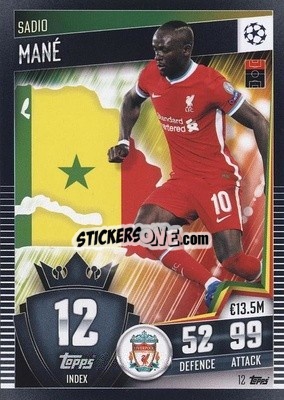 Sticker Sadio Mane - Match Attax 101. Season 2020-2021
 n. 12 - Topps