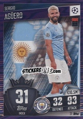 Sticker Sergio Aguero - Match Attax 101. Season 2020-2021
 n. 31p - Topps