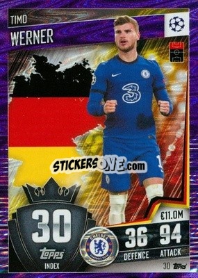 Sticker Timo Werner - Match Attax 101. Season 2020-2021
 n. 30p - Topps