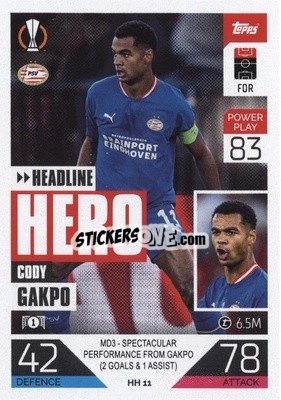 Sticker Cody Gakpo - UEFA Champions League & Europa League 2022-2023. Match Attax Extra
 n. HH11 - Topps