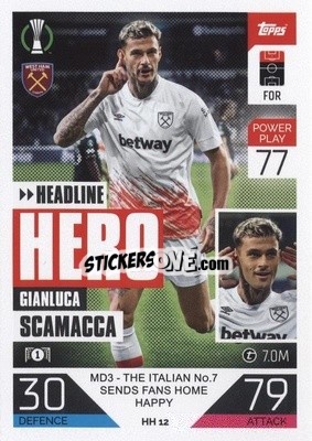 Sticker Gianluca Scamacca - UEFA Champions League & Europa League 2022-2023. Match Attax Extra
 n. HH12 - Topps