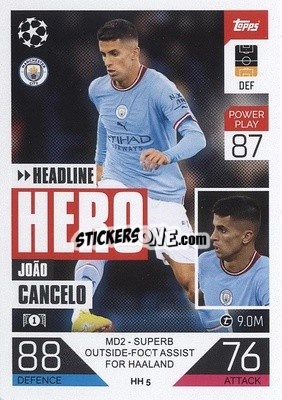 Sticker João Cancelo - UEFA Champions League & Europa League 2022-2023. Match Attax Extra
 n. HH5 - Topps