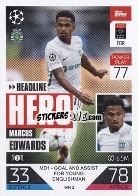 Sticker Marcus Edwards - UEFA Champions League & Europa League 2022-2023. Match Attax Extra
 n. HH2 - Topps