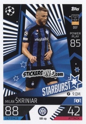Sticker Milan Škriniar - UEFA Champions League & Europa League 2022-2023. Match Attax Extra
 n. SB19 - Topps
