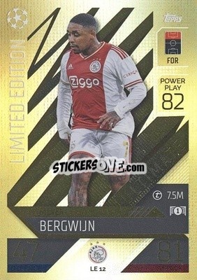 Sticker Steven Bergwijn - UEFA Champions League & Europa League 2022-2023. Match Attax Extra
 n. LE12 - Topps