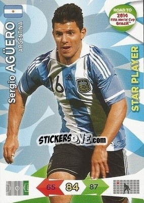 Sticker Sergio Agüero - Road to 2014 FIFA World Cup Brazil. Adrenalyn XL n. 8 - Panini