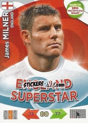 Sticker James Milner - Road to 2014 FIFA World Cup Brazil. Adrenalyn XL n. 68u - Panini