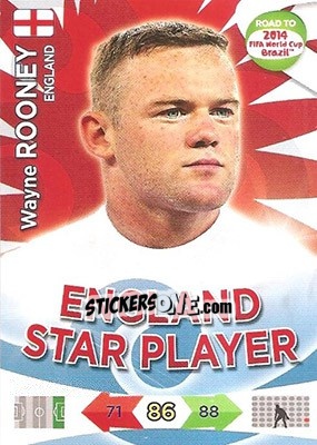 Sticker Wayne Rooney - Road to 2014 FIFA World Cup Brazil. Adrenalyn XL n. 71u - Panini