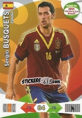 Sticker Sergio Busquets - Road to 2014 FIFA World Cup Brazil. Adrenalyn XL n. 77 - Panini
