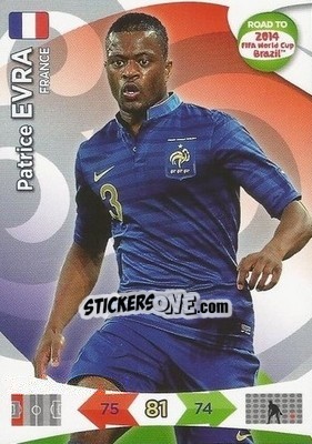 Sticker Patrice Evra - Road to 2014 FIFA World Cup Brazil. Adrenalyn XL n. 90 - Panini