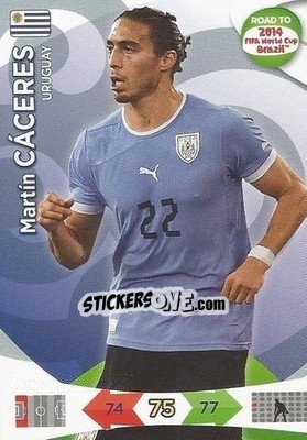 Sticker Martín Cáceres - Road to 2014 FIFA World Cup Brazil. Adrenalyn XL n. 186 - Panini