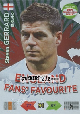 Sticker Steven Gerrard - Road to 2014 FIFA World Cup Brazil. Adrenalyn XL n. 195u - Panini