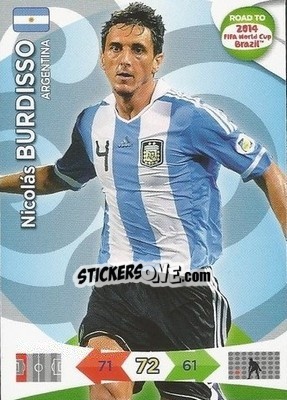 Sticker Nicolás Burdisso - Road to 2014 FIFA World Cup Brazil. Adrenalyn XL - Panini