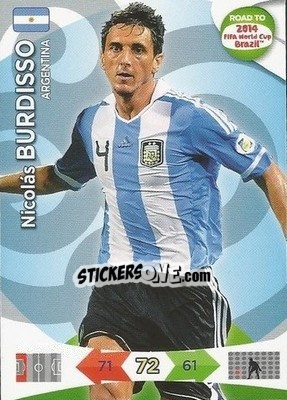 Sticker Nicolás Burdisso - Road to 2014 FIFA World Cup Brazil. Adrenalyn XL n. 4 - Panini