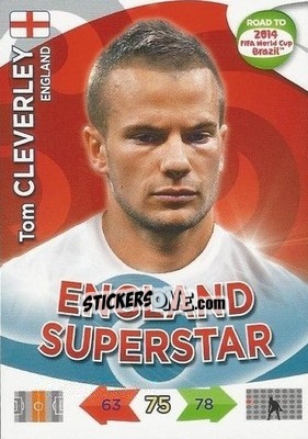 Cromo Tom Cleverley - Road to 2014 FIFA World Cup Brazil. Adrenalyn XL n. 66u - Panini