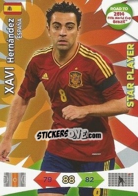 Sticker Xavi Hernández - Road to 2014 FIFA World Cup Brazil. Adrenalyn XL n. 82 - Panini