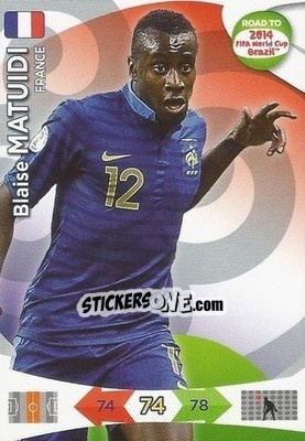 Sticker Blaise Matuidi - Road to 2014 FIFA World Cup Brazil. Adrenalyn XL n. 94 - Panini