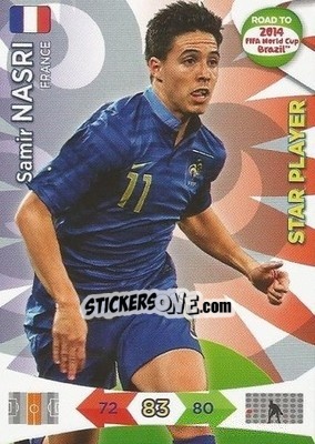 Sticker Samir Nasri - Road to 2014 FIFA World Cup Brazil. Adrenalyn XL n. 95 - Panini