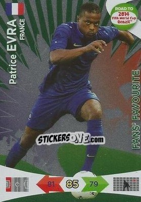 Sticker Patrice Evra - Road to 2014 FIFA World Cup Brazil. Adrenalyn XL n. 197 - Panini