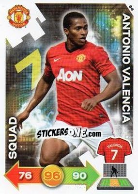 Sticker Antonio Valencia - Manchester United 2012-2013. Adrenalyn XL n. 34 - Panini