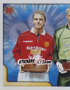 Sticker Beckham / Schmeichel / Owen Collectors' Awards Winners - Premier League Inglese 1998-1999 - Merlin