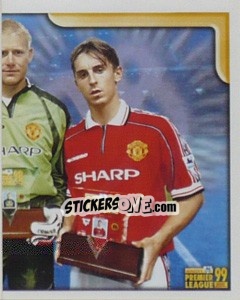 Sticker Beckham / Schmeichel / Owen Collectors' Awards Winners - Premier League Inglese 1998-1999 - Merlin