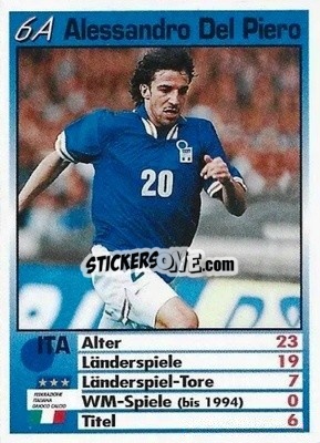 Sticker Alessandro Del Piero - France 1998 Quartett n. 6A - BRAVO SPORT
