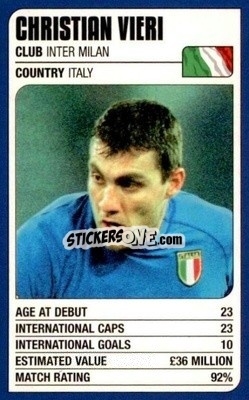Sticker Christian Vieri - World Cup Stars 2002 n. 26 - MATCH