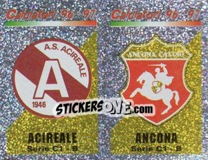 Sticker Scudetto Acireale/Ancona (a/b) - Calciatori 1996-1997 n. 585 - Panini